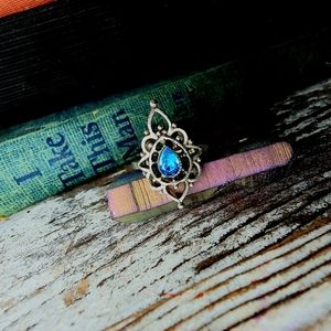DIVINE LOVE ❤️ Silver Plated, Victorian Style Ring, Electric Blue Gem